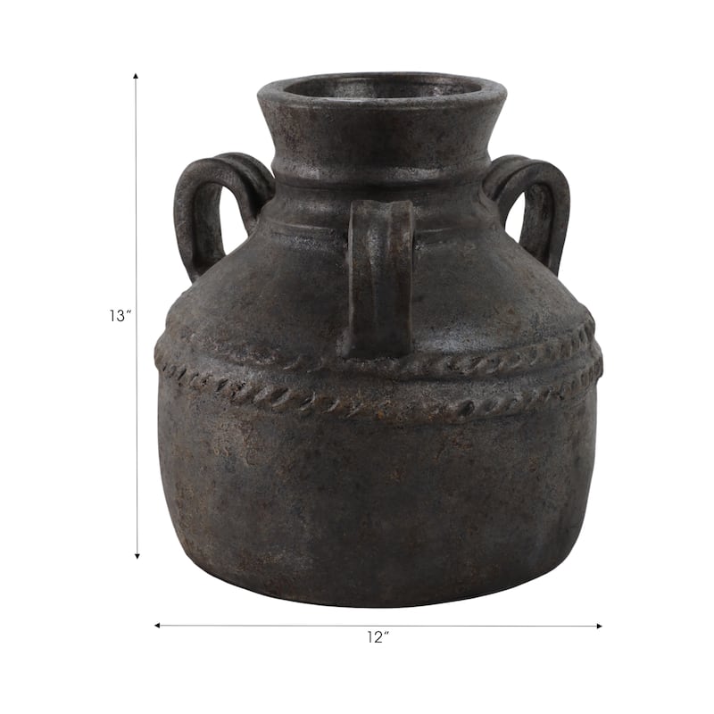Terracotta Vase Rustic Textured Design Double Handles for Modern Space