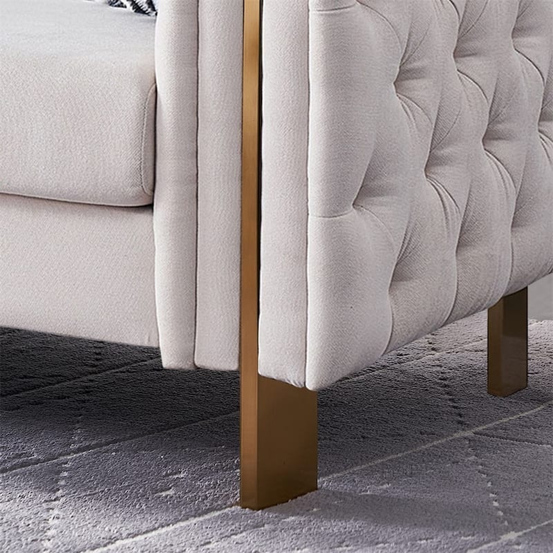 Modern Elegant Velvet Sofa With Buttons Upholstery And Metal Legs