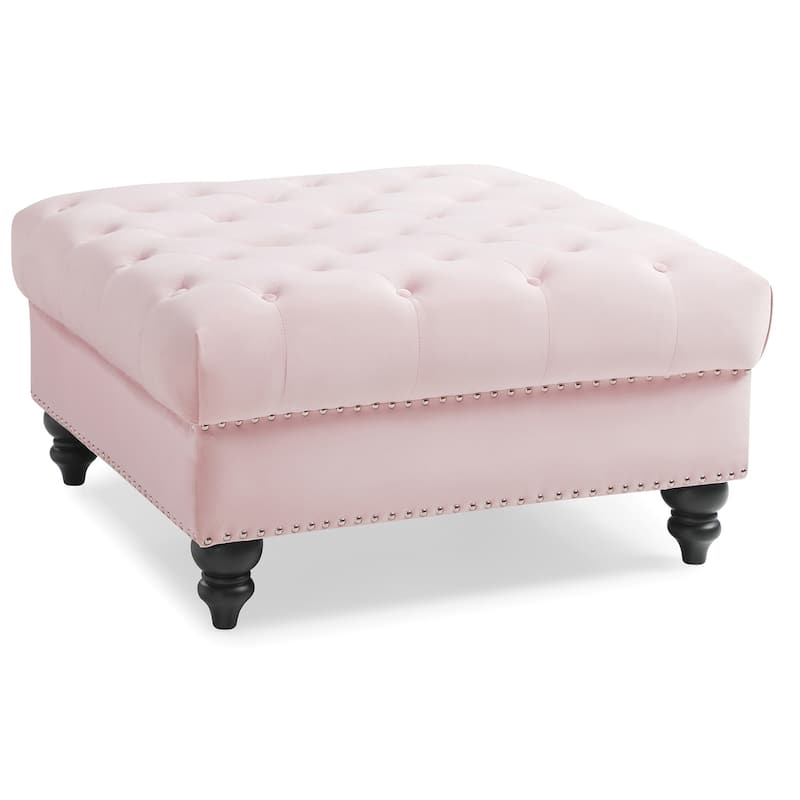 Velvet Upholstered Tufted Ottoman - 35" - Pink