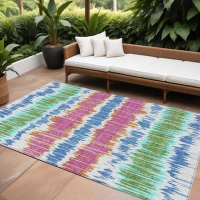 HomeRoots Striped Transitional Rectangle Outdoor Rug
