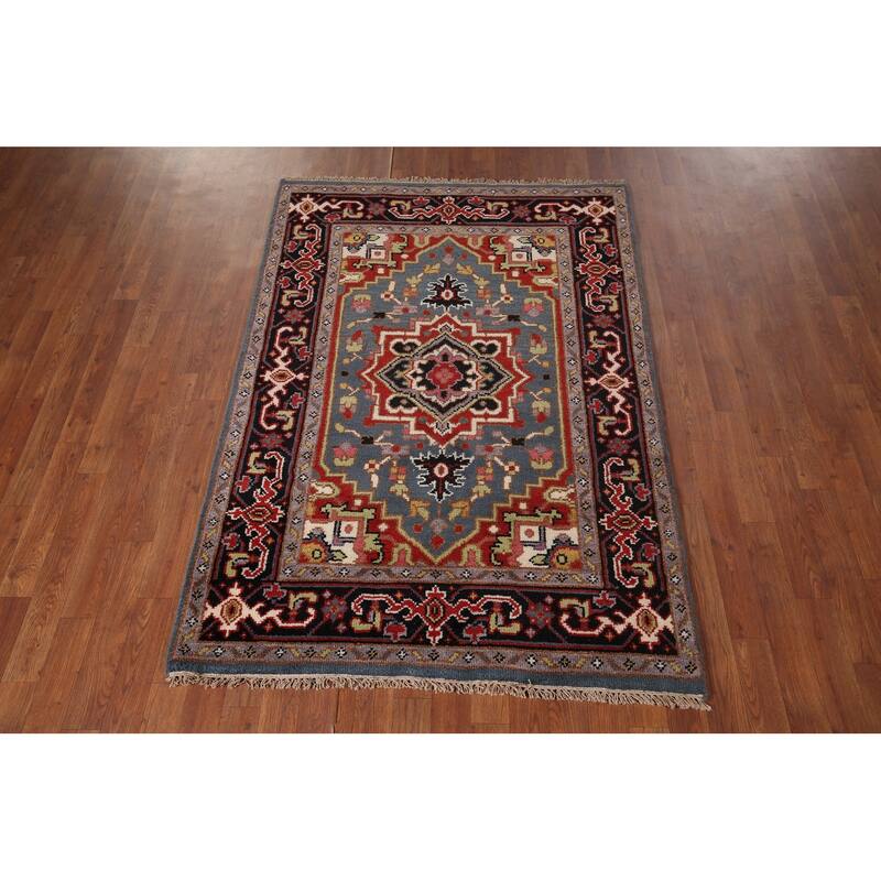 Heriz Serapi Indian Area Rug Handmade Wool Carpet - 3'11"x 5'9"