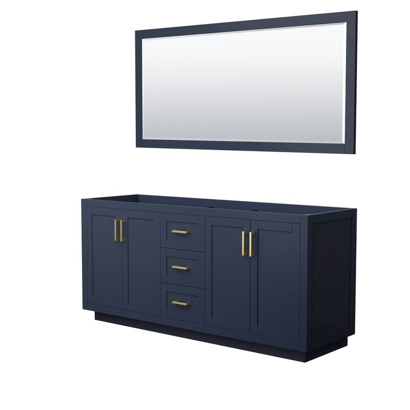 Wyndham Collection Miranda 71" Double Free Standing Vanity Cabinet - - Dark Blue / Brushed Gold Hardware
