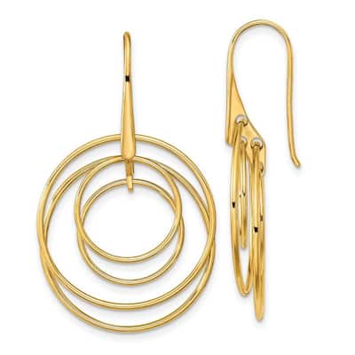 Curata 14k Yellow Gold Polished Circles Long Drop Dangle Earrings 41.75x24.9mm