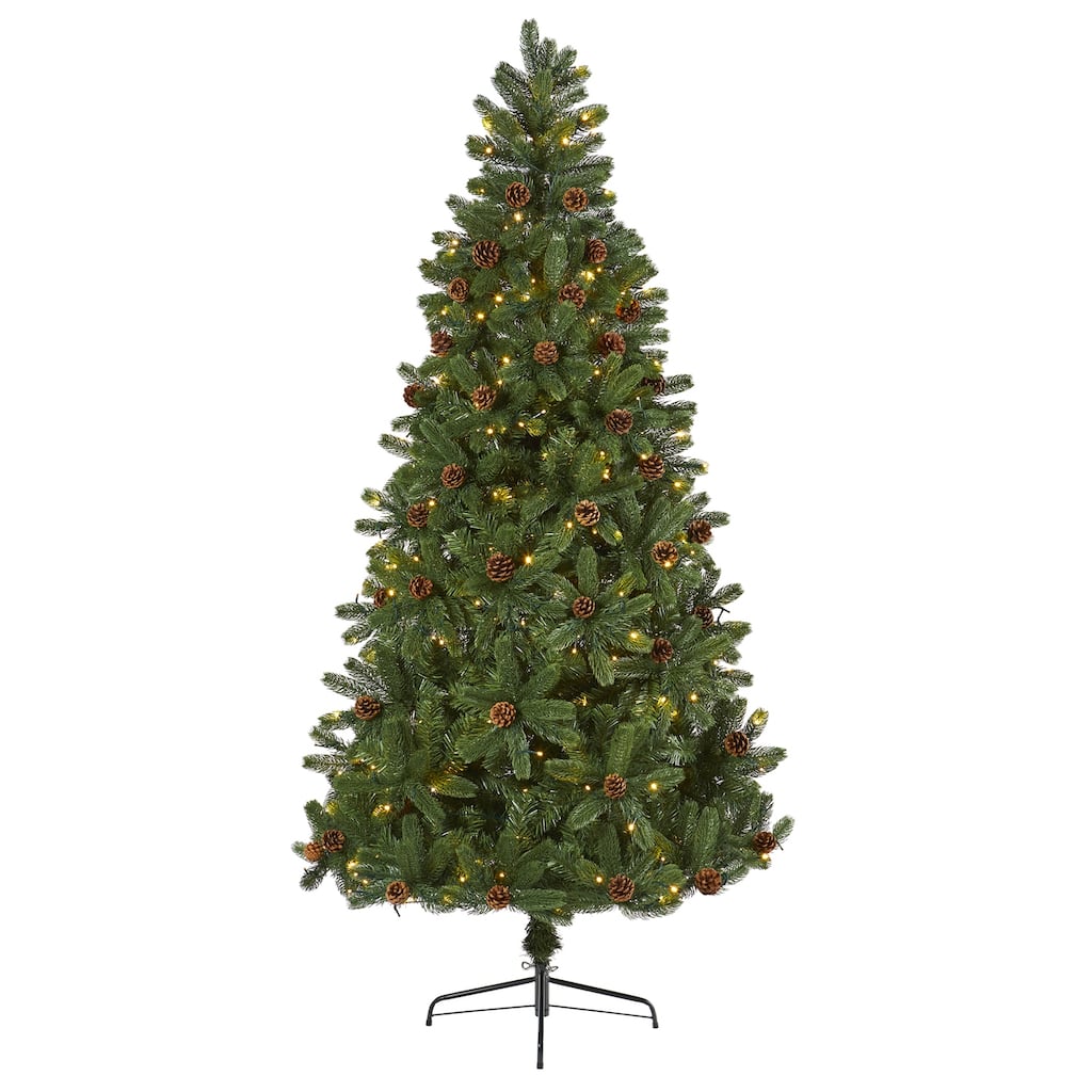 7.5ft Artificial Christmas Tree with Lights - Rocky Mountain Spruce, Pinecone Accents, Holiday Decor - Green - 84