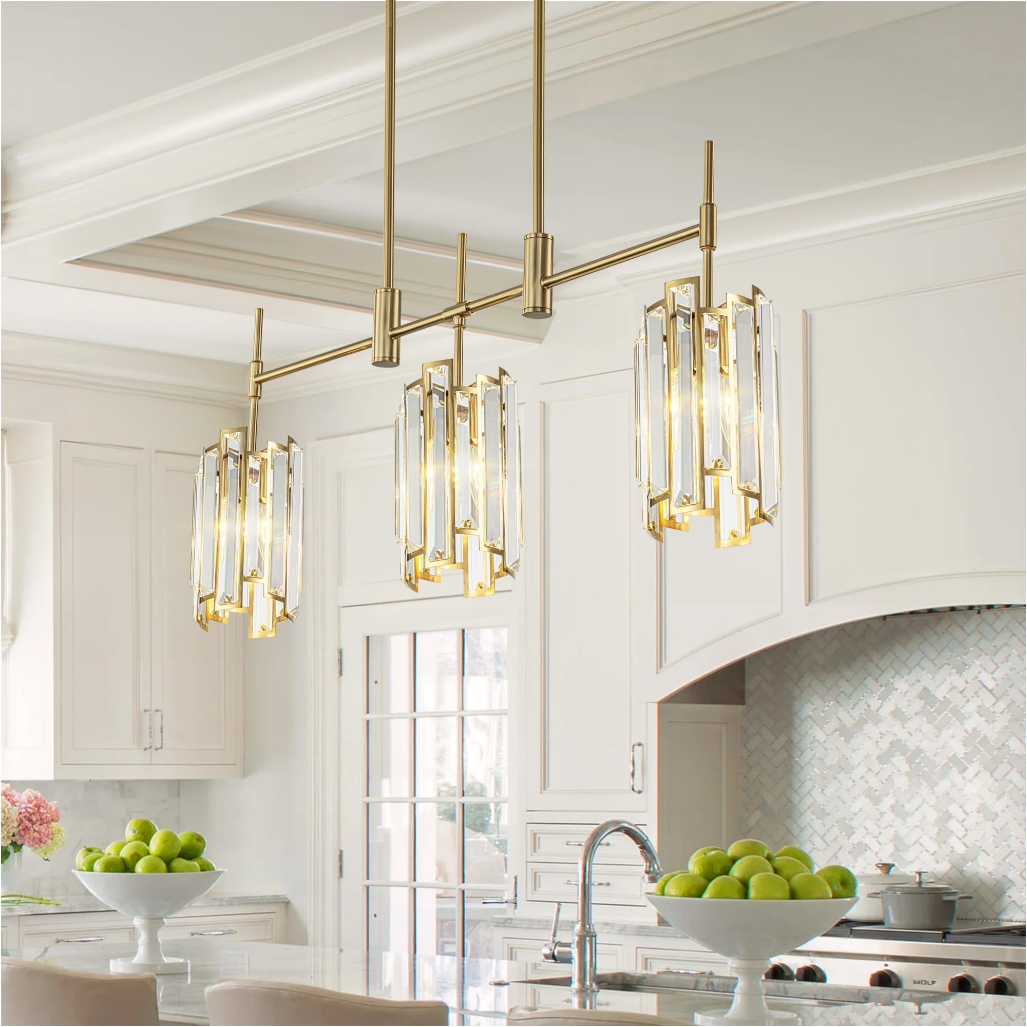 3 Light Modern Glam Linear Crystal Pendant Light Kitchen Island Lightings