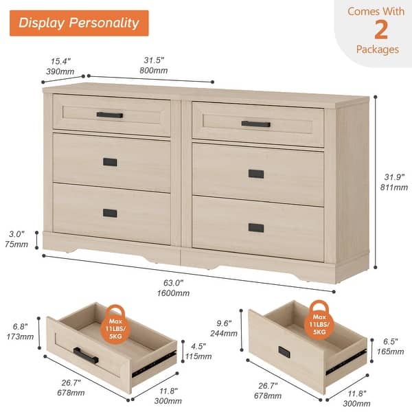 dimension image slide 3 of 12, WAMPAT Mid Century Modern Dresser, 31.9" Tall Storage Cabinet with Drawers