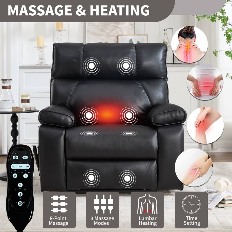 Leatheraire Heat Massage Dual Motor Infinite Position Up to 350 LBS Large Electric Power Lift Recliners with Hidden Cup Holders