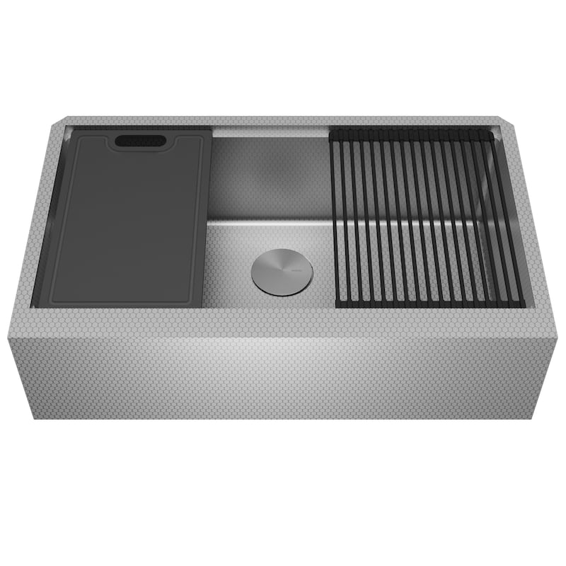 Karran Matrix 33" Apron Front Workstation 16 Gauge Single Bowl Stainless Steel Kitchen Sink with Accessories