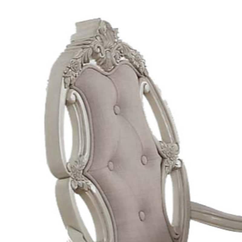 Fabric Upholstered Wooden Arm Chairs with Cabriole Legs, White and Gray, Set of Two