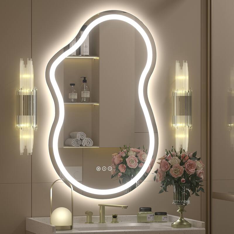 UL Certified Irregular LED Anti-fog Cloud-shaped Wall Bathroom Vanity Mirror - 20"x32" - Front and back light