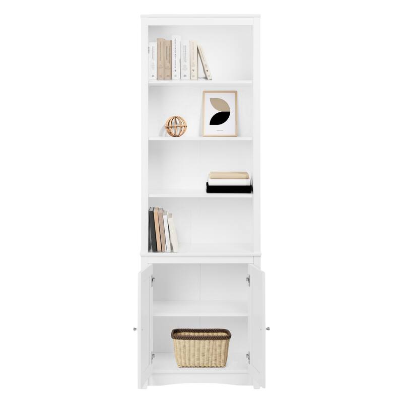 Tall Bookcase with 2 Shaker Doors, White - White
