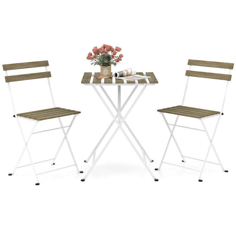 Costway 3 PCS Patio Acacia Wood Bistro Set Bistro Table with 2 Folding - See Details
