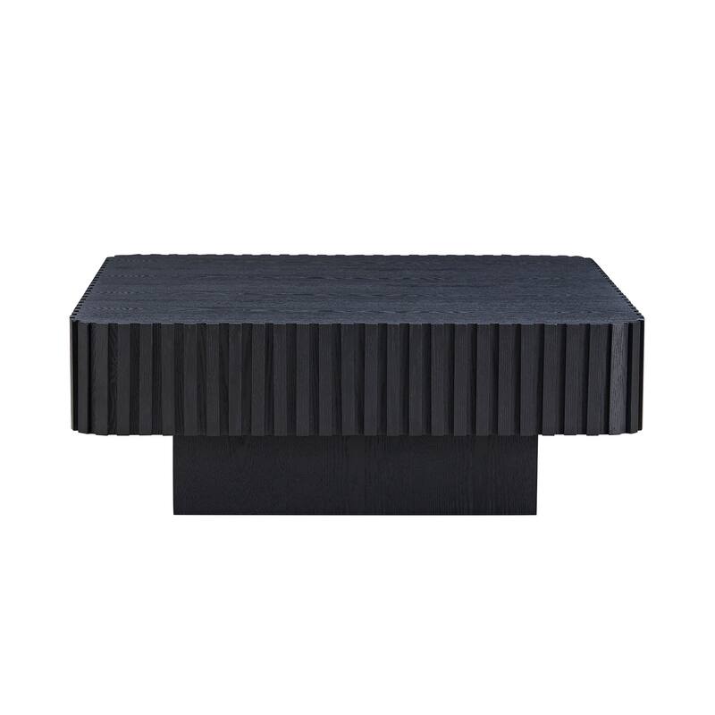 35.43 Inch Handcraft Drum Coffee Table Square Coffee Table for Living Room,Small Wooden Coffee Table with Sturdy MDF Pedesta