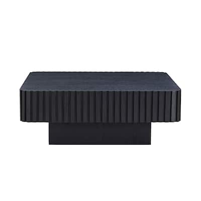 End Table Accent Table with Stripe Groove, Handcraft Coffee Table Dining Table with Wood Relief