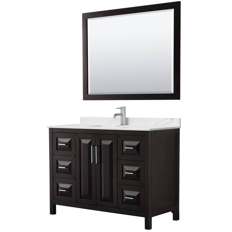 Daria 48-inch Single Vanity, Single Hole Quartz Top, 46-inch Mirror - Dark Espresso, Chrome Trim, Giotto Quartz Top