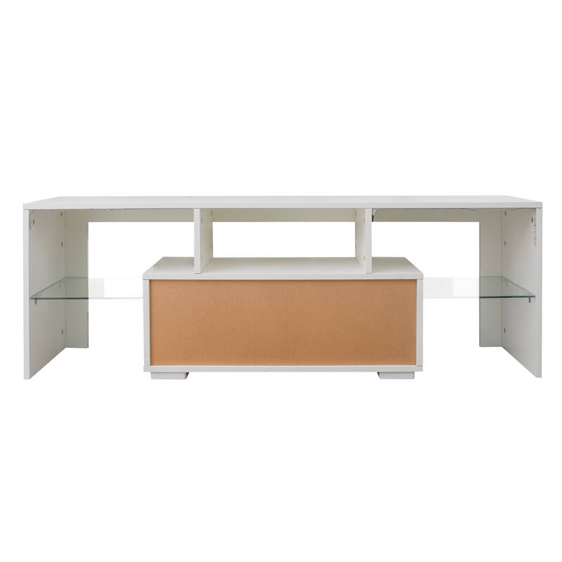 Roomfitters Entertainment TV Stand, Modern High Gloss Media Console with LED Light and Storage Shelves
