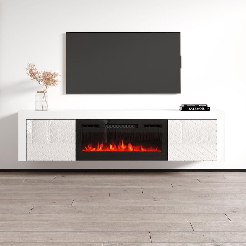 Dia BL-EF Electric Fireplace 71" TV Stand - White