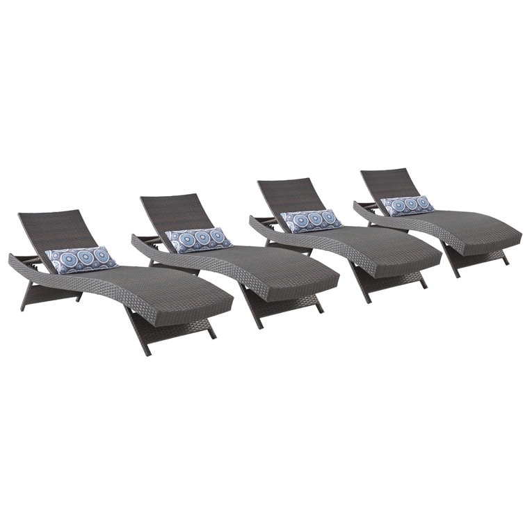 Outdoor Patio Lounge Chairs Rattan Wicker Patio Chaise Lounges Chair - Set of 4