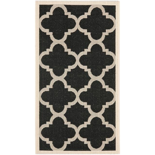 SAFAVIEH Courtyard Maryanne Indoor/ Outdoor Waterproof Patio Backyard Rug - 2' x 3'7" - Black/Beige