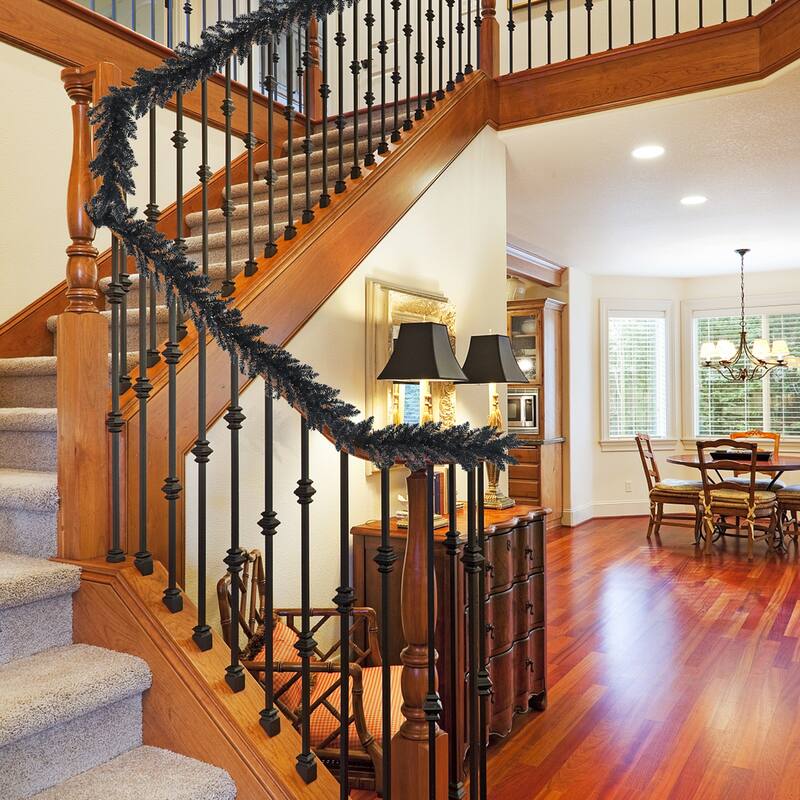 Gymax 9FT Pre-lit Black Halloween Garland Christmas Rattan w/ LED