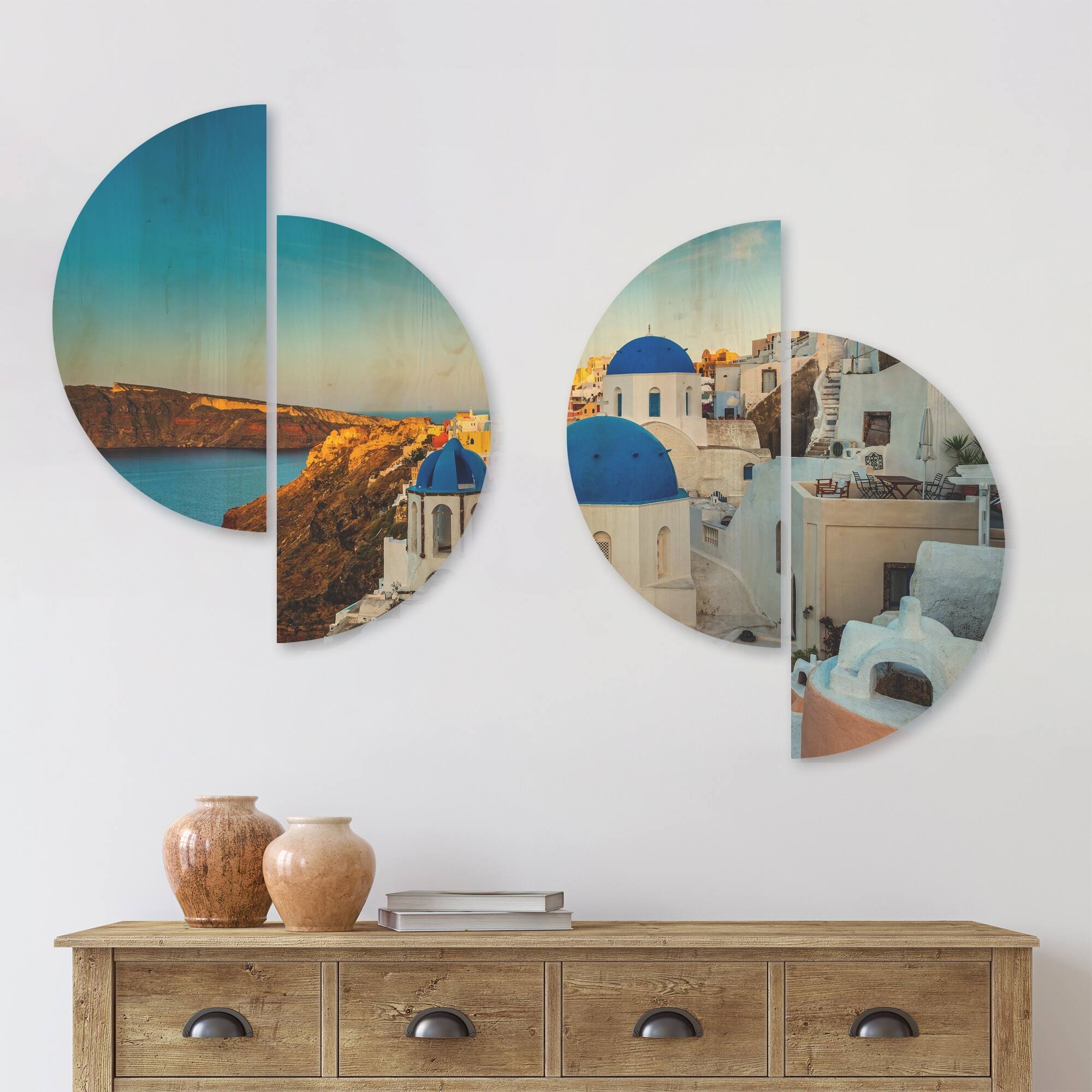 Designart 'Beautiful Santorin Houses Greece' Cityscape Wood Wall Art