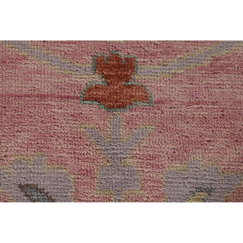 Pink Floral Oushak Oriental Large Area Rug Hand-Knotted Wool Carpet - 9'6" x 14'1"