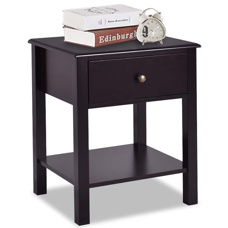 Costway End Table Nightstand Storage Display Furniture Drawer Shelf - Brown