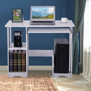 PC Laptop Table 35 Inch Small Computer Desk Bookcases Storage Shelves ...