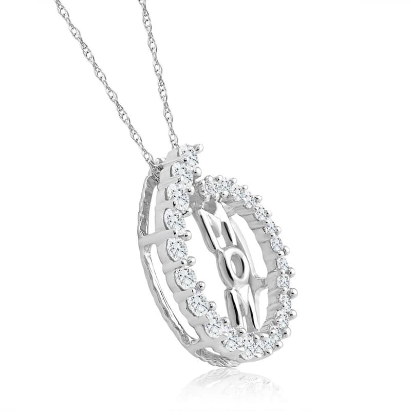 3/4Ct TW Circle Mom Diamond Pendant Women's 18" White Gold Necklace