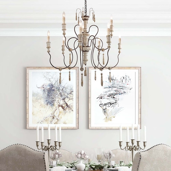 French Country Shabby-chic 9-light Distressed Wood Chandeliers - D39" x H38. Opens flyout.