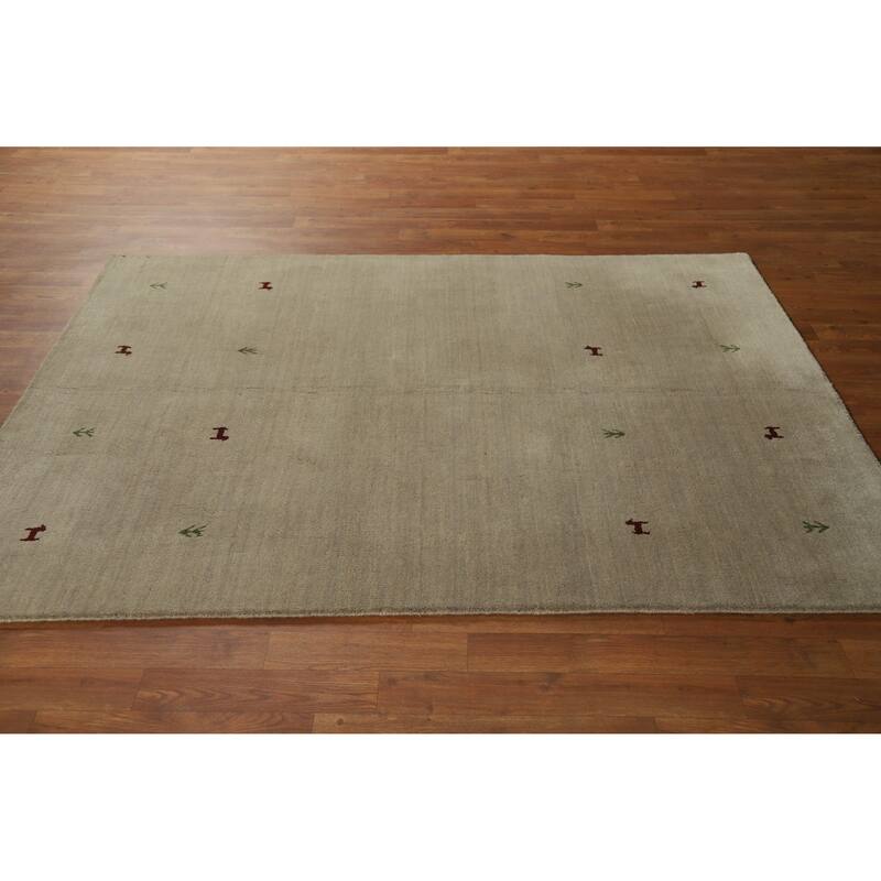 Hand Knotted Oriental 100% Wool Carpet Tribal Animal Pictorial Beige & Ivories Gabbeh Area Rug - 6' 4'' X 4' 7''
