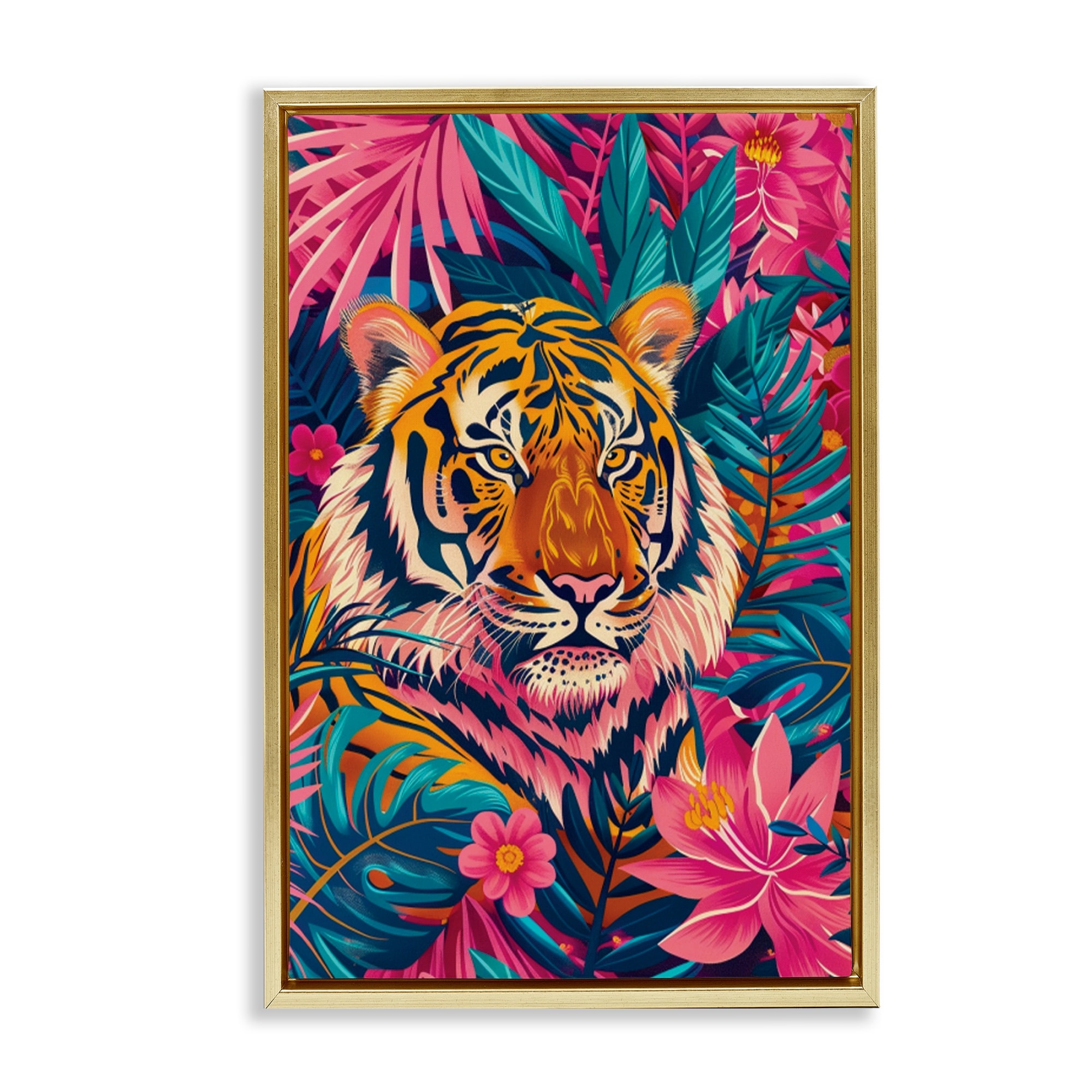 Stupell Tropical Tiger Among Leaves Framed Floater Canvas Wall Art Design By LSR Design Studio