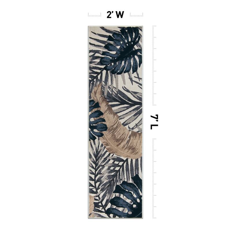 Contemporary Tropical Floral Leaves Non Slip Area Rug