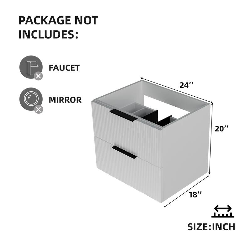 GDFStudio - Zen Modern Mid-Century Wall-Mounted Bathroom Vanity with 2 Soft Close Drawers & Large Storage Spaces, WITHOUT Sink