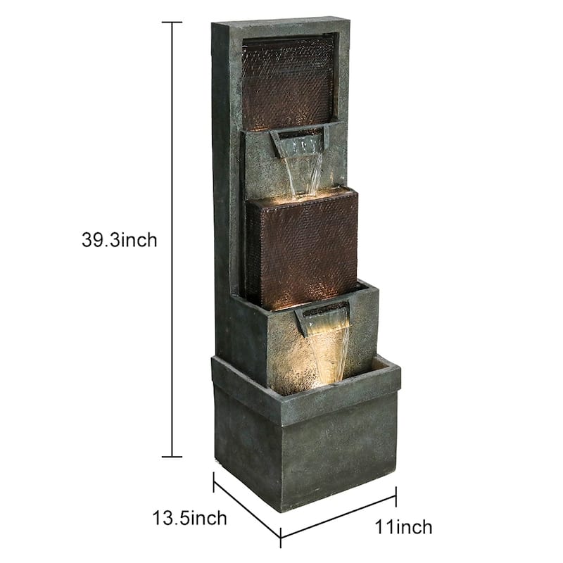 39.3in High Modern Indoor Outdoor Waterfall Fountain w/Lights and Pump