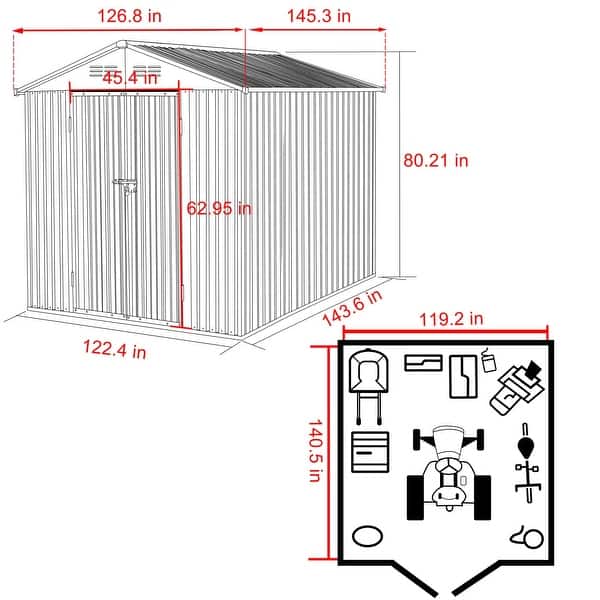 dimension image slide 1 of 8, VEIKOUS Outdoor Metal Storage Shed with Lockable Door and Air Vents for Garden