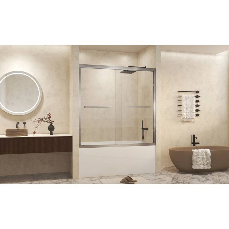 Premium Double Sliding Shower Door with Tempered Glass and Aluminum Frame for Stylish Bathrooms