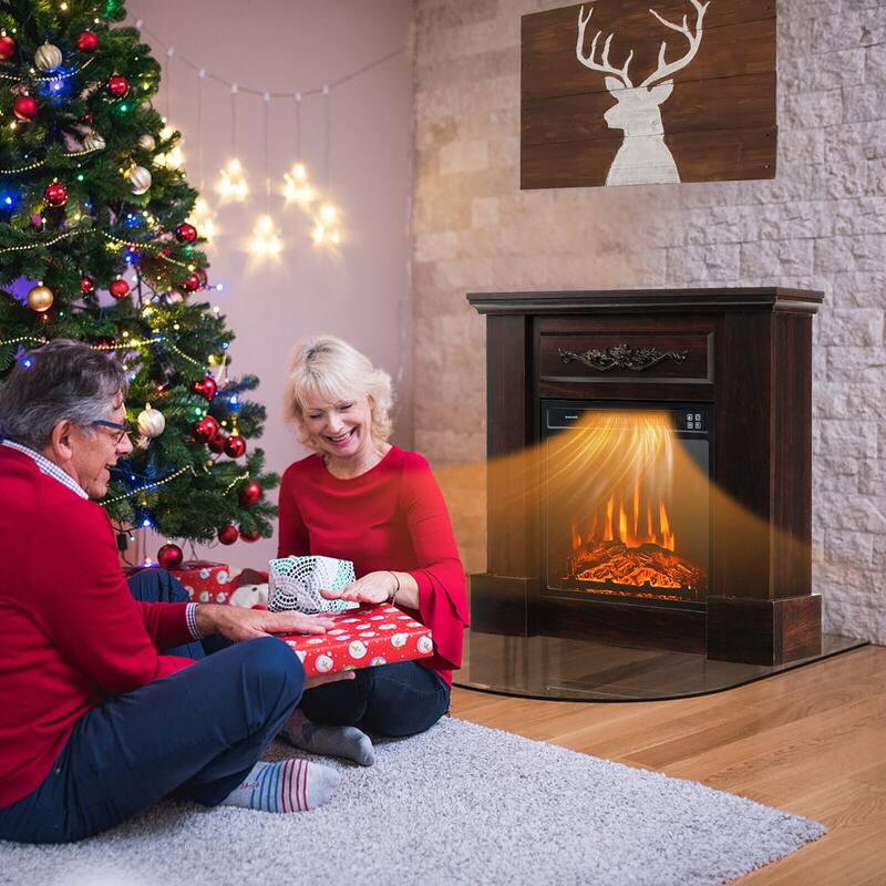 Gymax 32'' Electric Fireplace Mantel TV Stand Space Heater 1400W w/