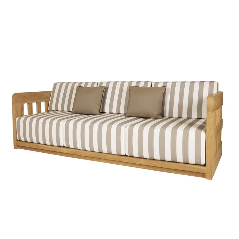 NADAAL STUDIOS Mareth Sofa, Tulip-Shaped Wicker Seat with Cushioned Upholstery, Aluminum Frame, Brown - Seats 3