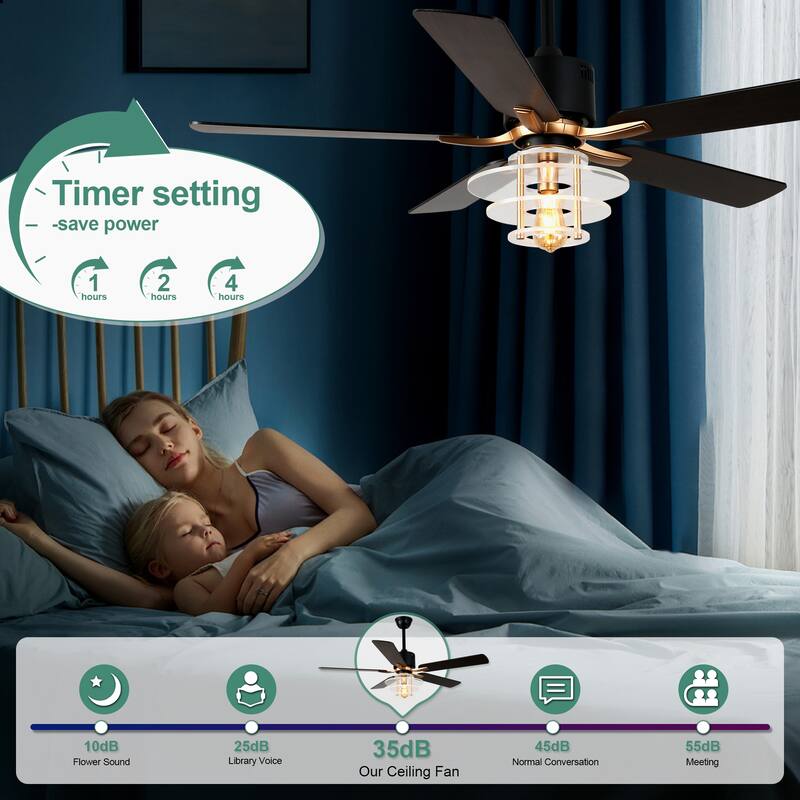 Cusp Barn 52 Inch Farmhouse Ceiling Fan with Light and Remote, Black industrial Caged 6 Speeds Reversible DC Motor Ceiling Fan