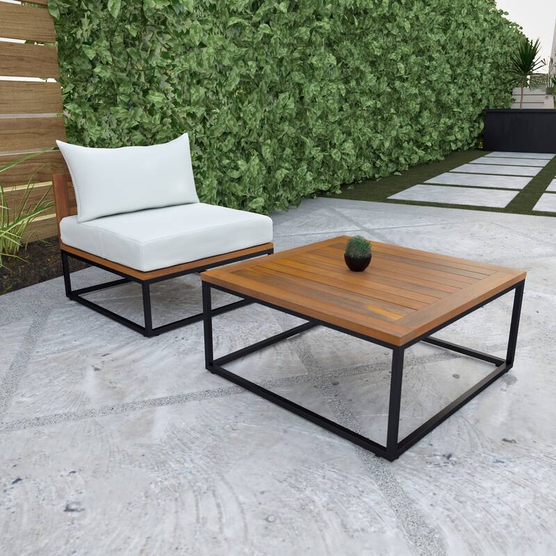 SEI Furniture Tara 2-Piece Acacia Coffee Table and Lounge Chair Set with Deep Seating