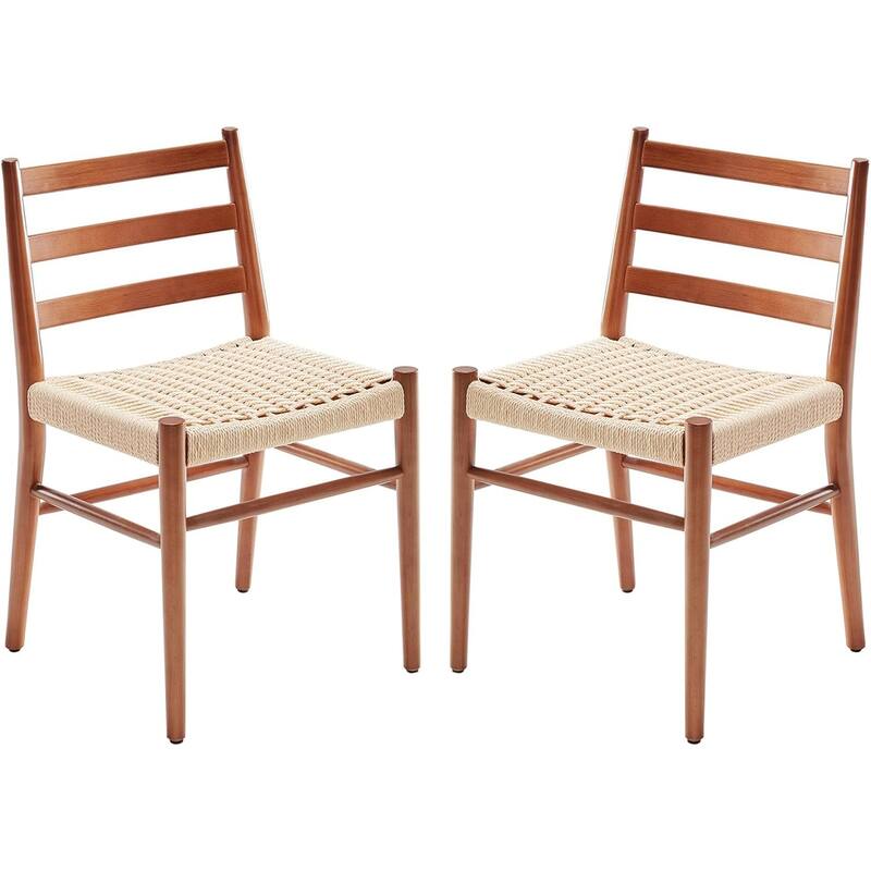 Set of 2 Mid Century Modern Dining Room Chairs - Beige,Walnut