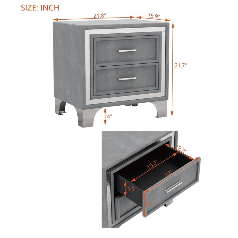 2-Drawer Nightstand with Metal Legs