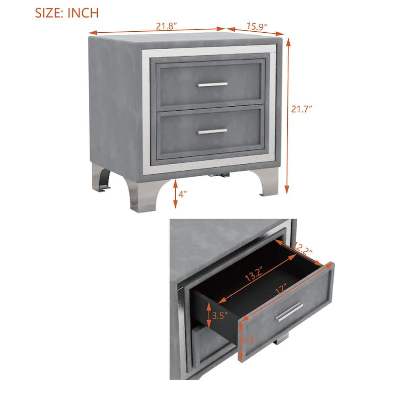 Mid Century Velvet 2-Drawer Nightstand