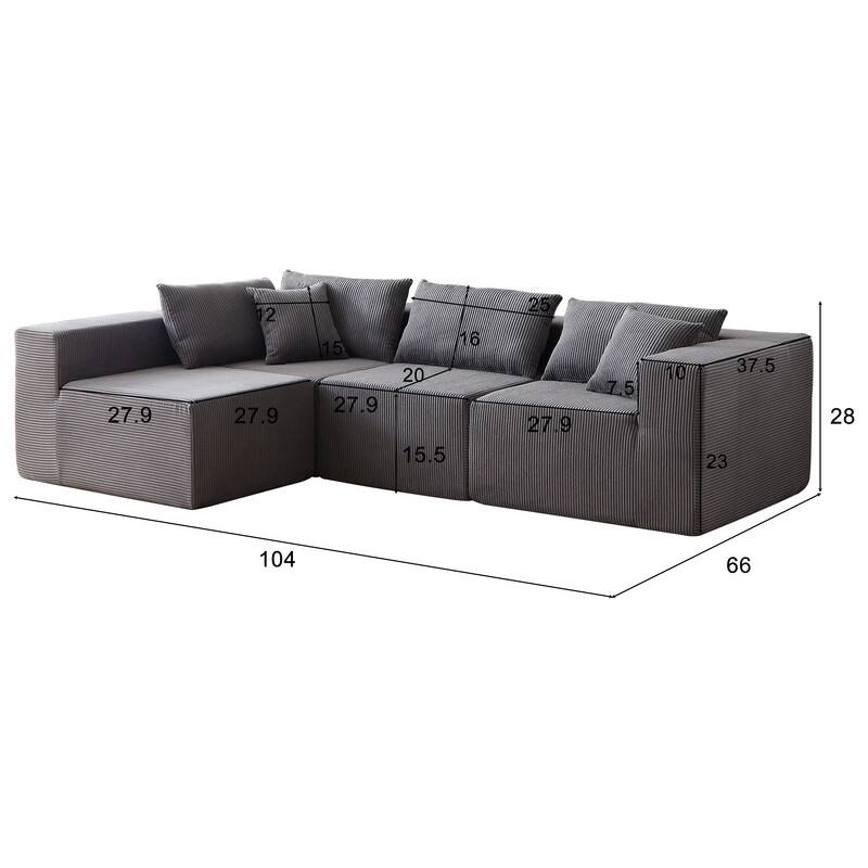Corduroy Upholstered 104-Inch L Shaped Sectional Sofa