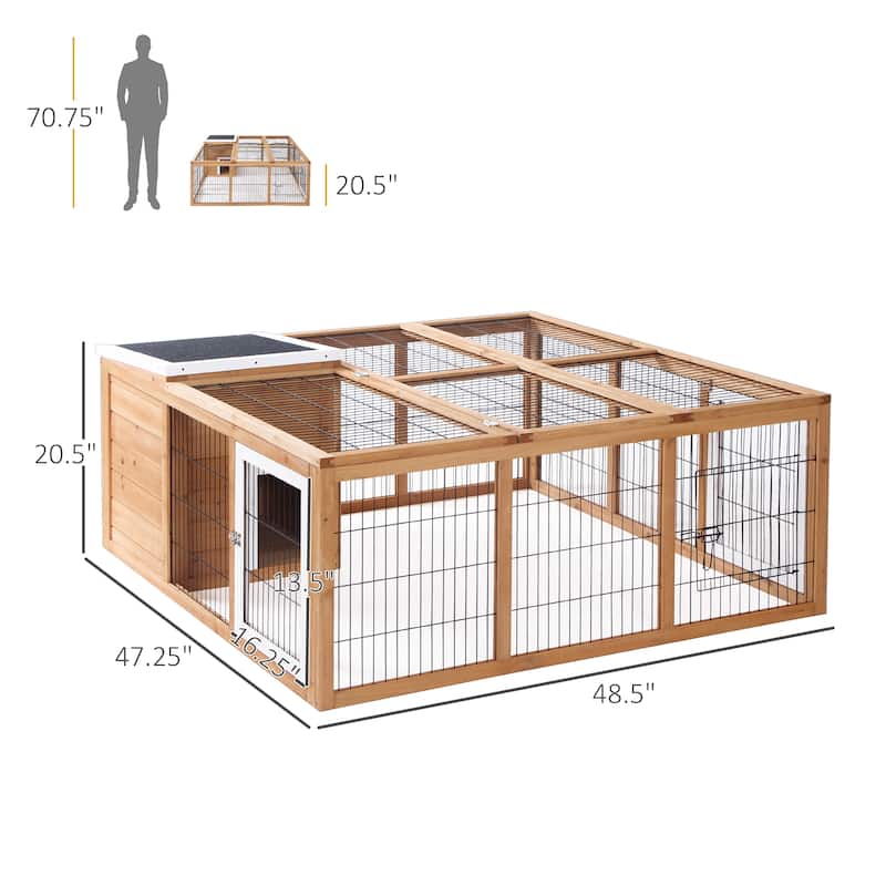 Outdoor Small Animal Cage with Playpen and Easy Access Doors - 48.5" L x 47.25" W x 20.5" H