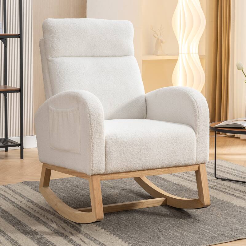 Teddy Fabric Rocking Chair With Right Pocket