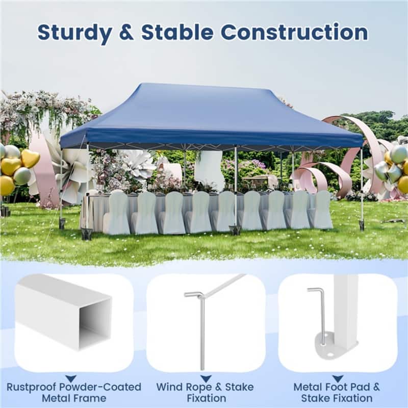 Pop Up Canopy Tent with 6 Sidewalls and Windows for Outdoor Events - 240” x 120” x 116.4”-124.8”