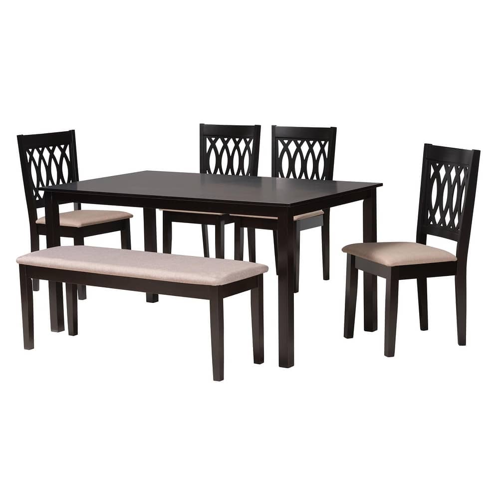 Florencia Modern styled Fabric Upholstered and Brown Finished Wood Dining Set