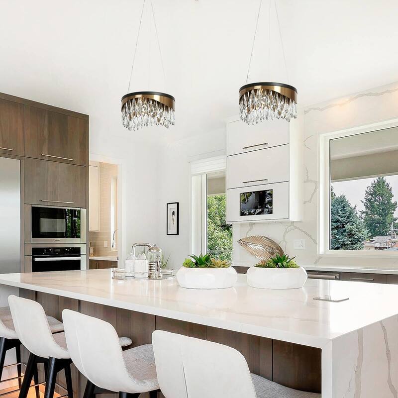 Modern Crystal LED Drum Mini Chandelier Pendant for Kitchen Island Bedroom - 11.8"D x 6.7"H
